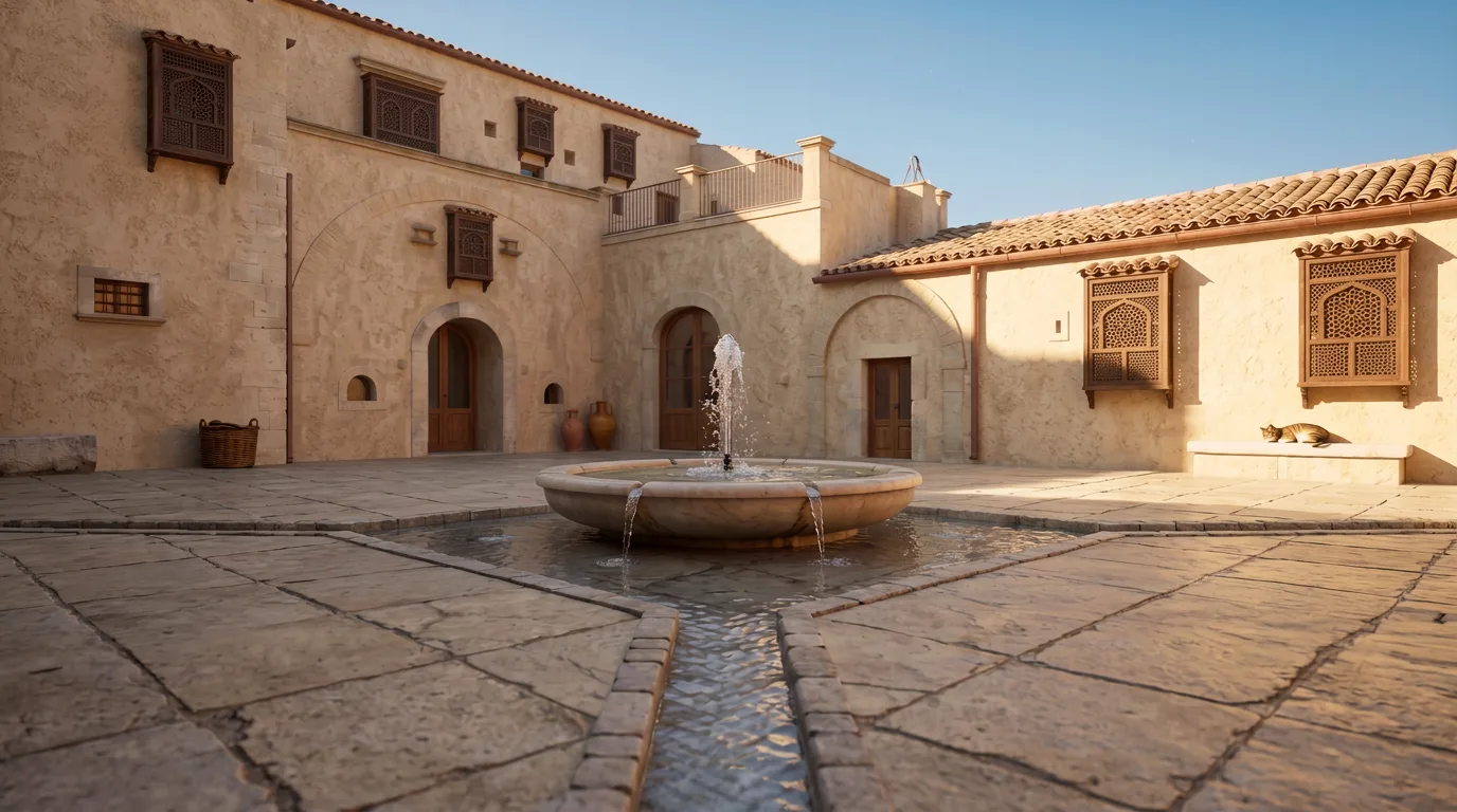 La fontana e la canaletta nella corte
