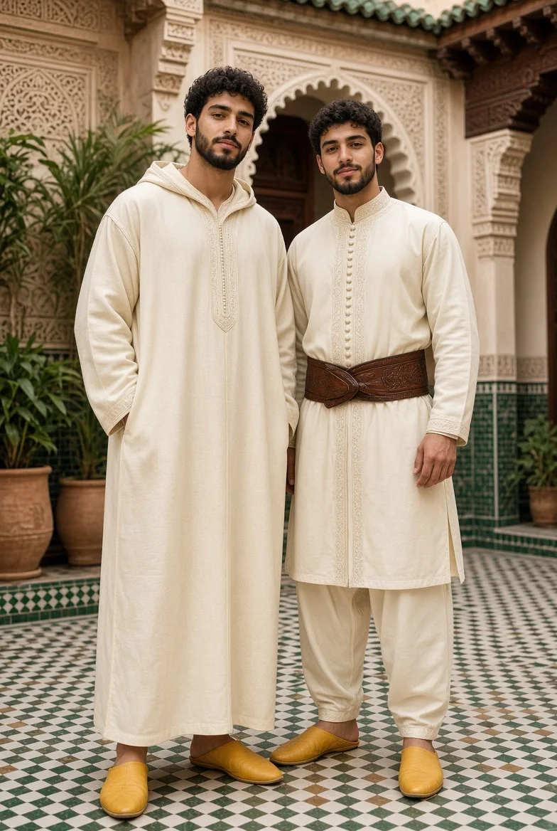 Le due forme affiancate: la gandoura lunga e il jabador con il serwal